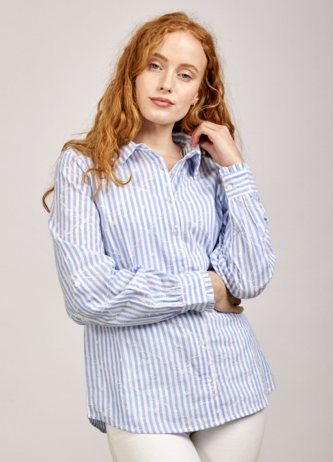 Mudflower Embroidered Stripe Floral Shirt